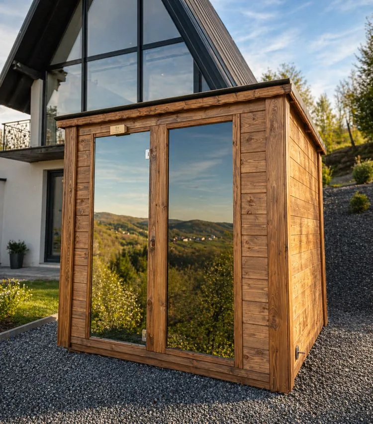 Sauna Oslo - moderna vanjska kocka sauna sa panoramskim staklenim vratima, AURATHERM BiH