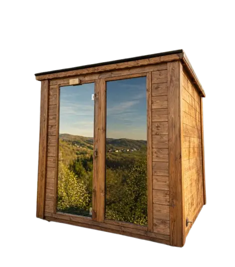 Sauna Oslo - moderna vanjska kocka sauna sa panoramskim staklenim vratima, AURATHERM BiH